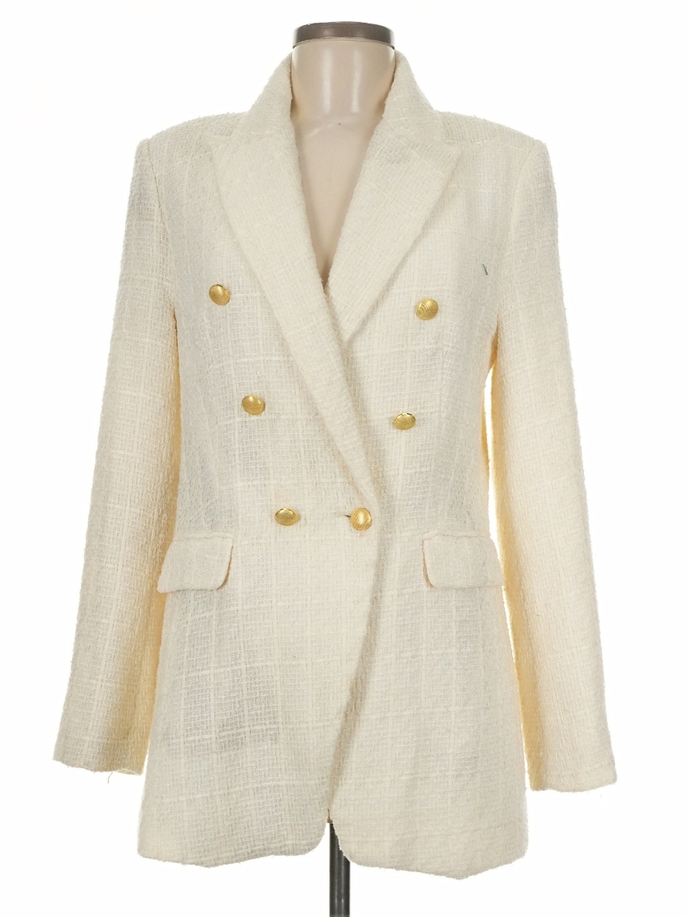 Jason Wu Ivory Tweed Double Breasted Blazer Women M Gold Buttons NEW